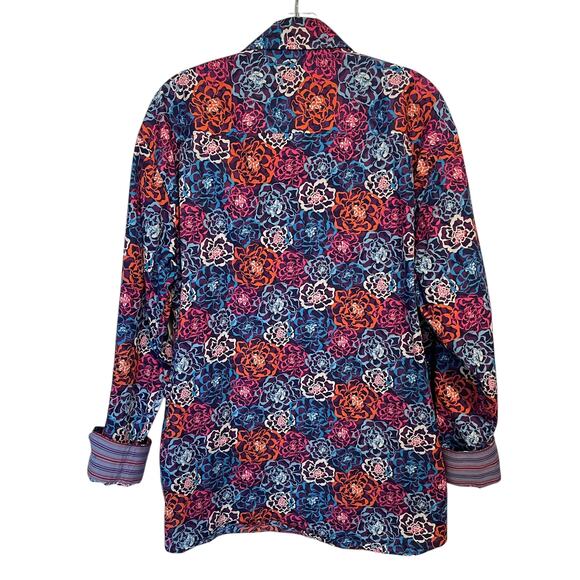 Alan Flusser Floral Shirt Flip Cuffs Womens Large Red Blue Multicolor Career - Picture 6 of 10